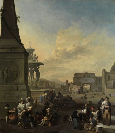 Markttreiben auf der Piazza del Popolo in Rom von Johannes Lingelbach